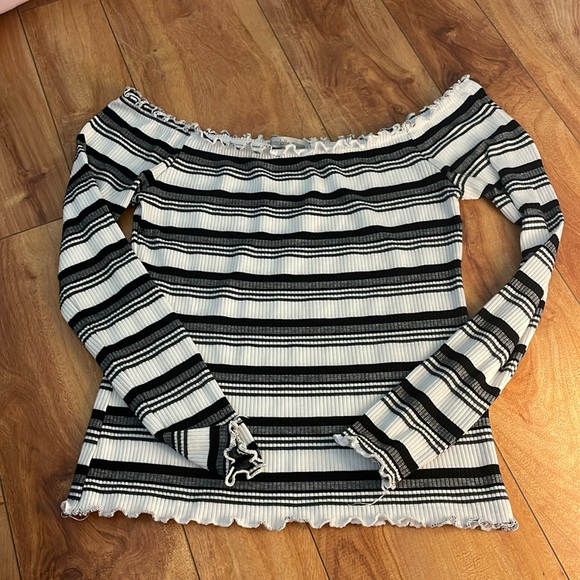 Stripped Off the Shoulder Top - Picture 1 of 1